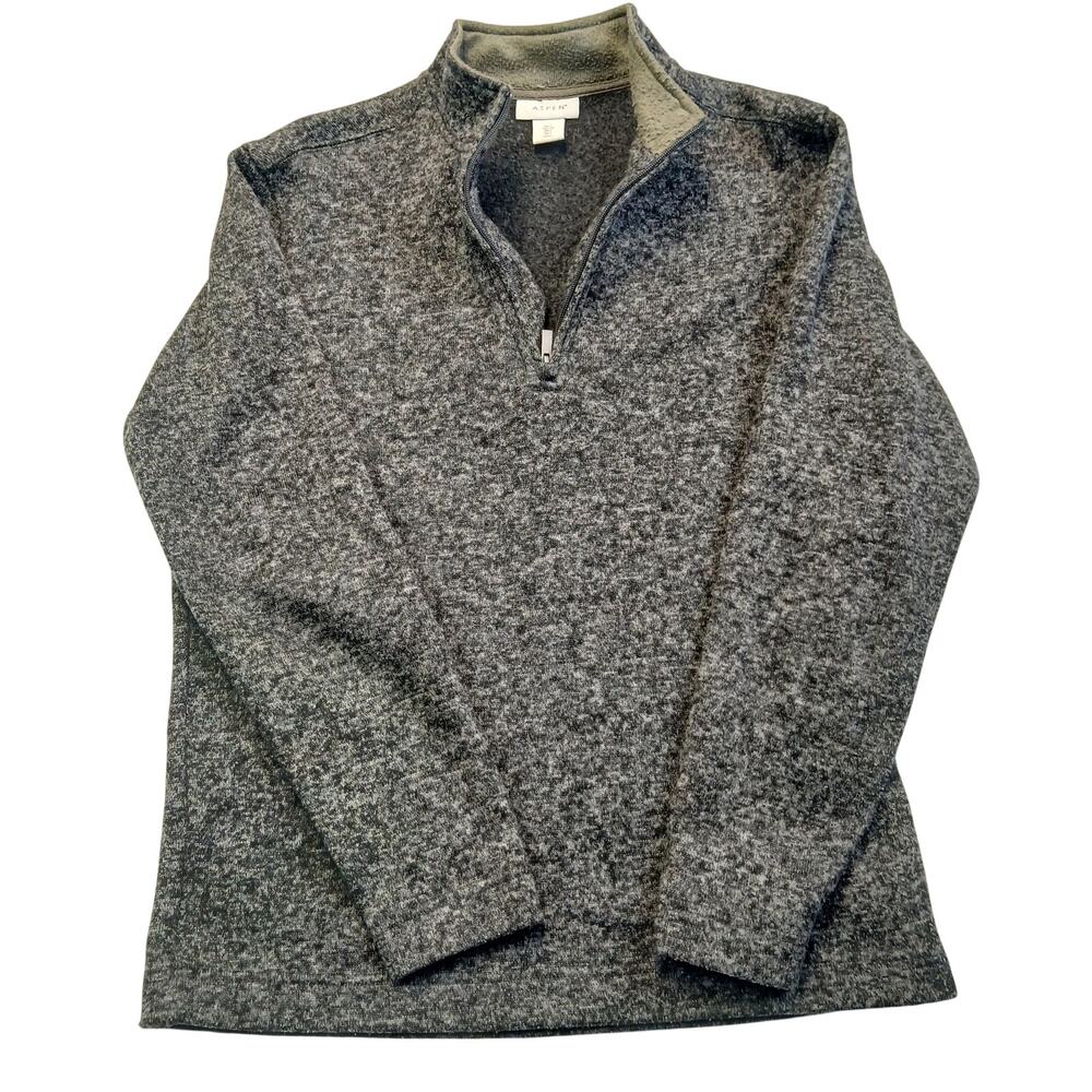 Aspen Mens Large Charcoal Grey Marl Fleece 1/4 Zip Pullover Sweater